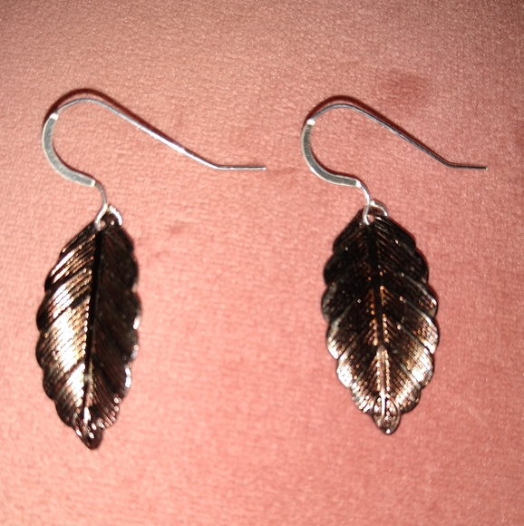 Solid 925 REAL Sterling Silver Wires Bronze Leaves Lightweight Leaf Earrings New - Picture 4 of 7